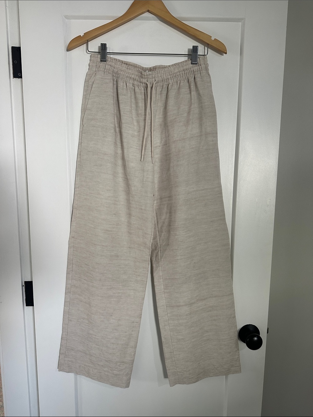Relaxed Linen-Blend Drawstring Pants - Cream